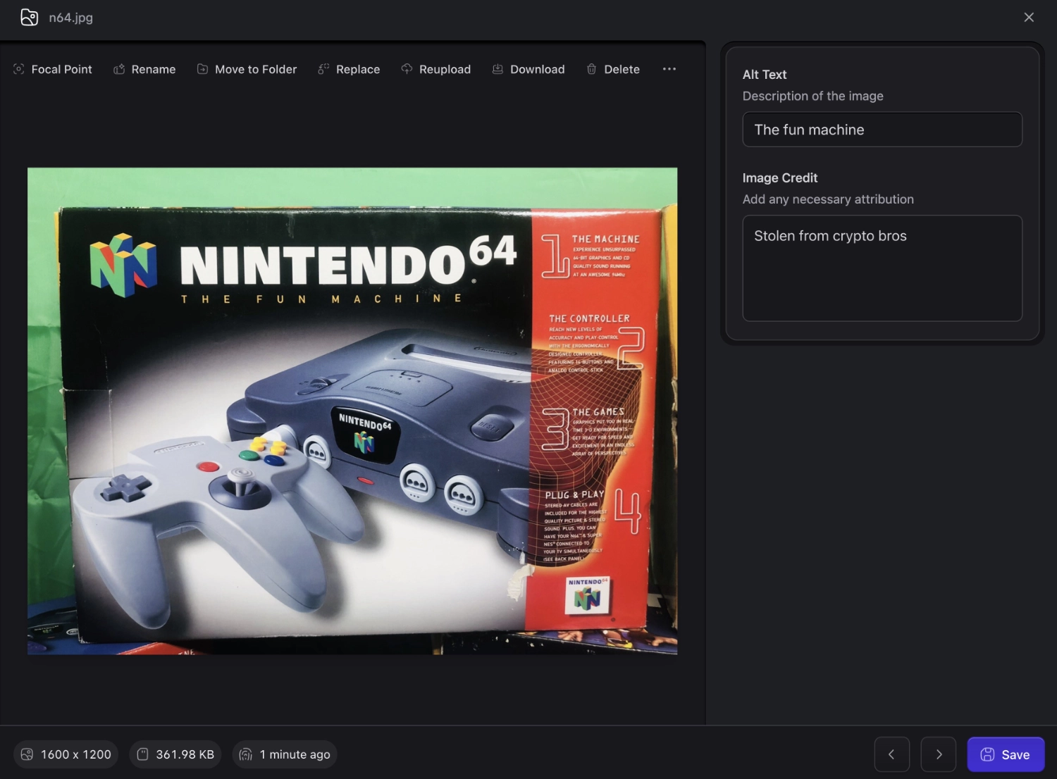 The asset editor editing an image