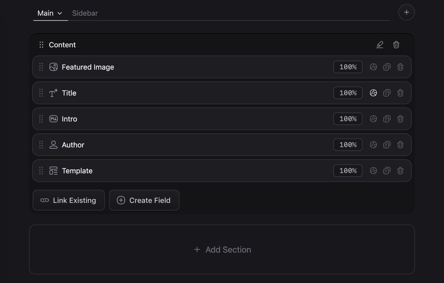 The Statamic blueprint configuration screen