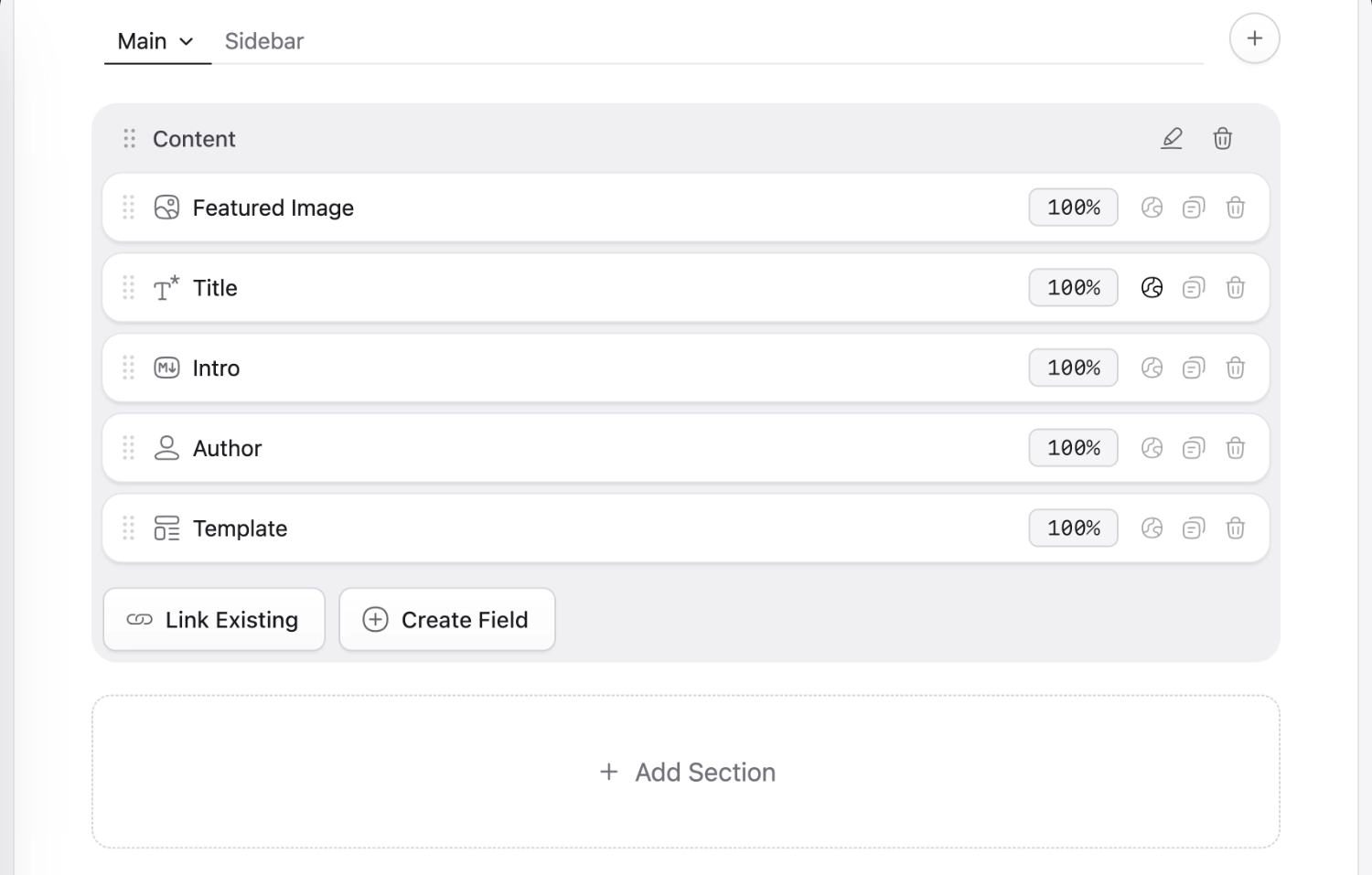 The Statamic blueprint configuration screen