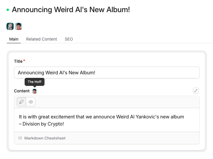 Statamic's multi-user collaboration in action