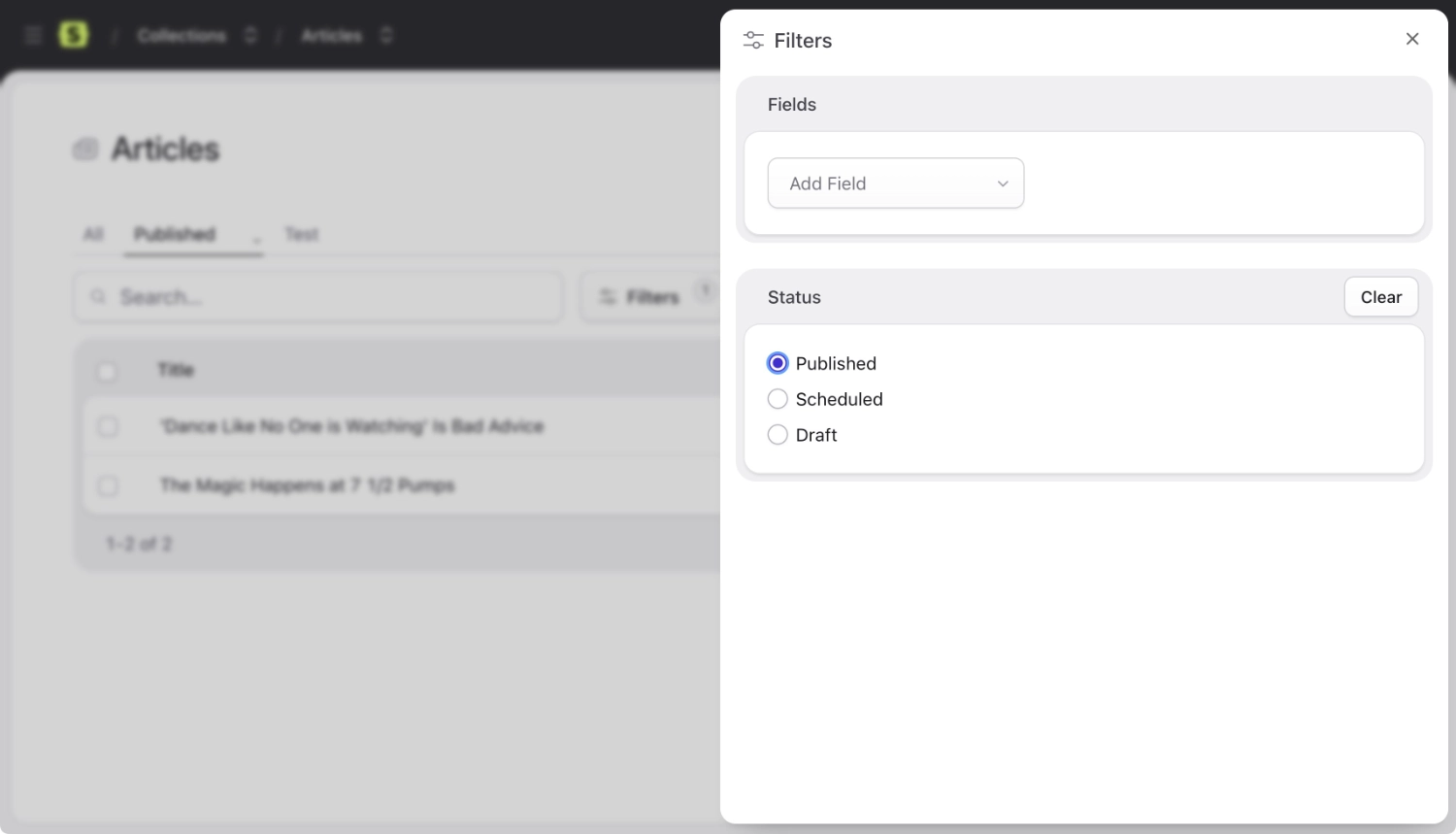 Collection Published Status Filtering