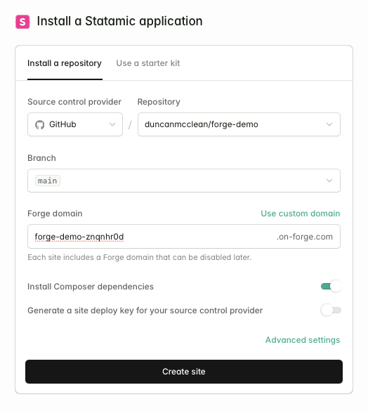 Create site page