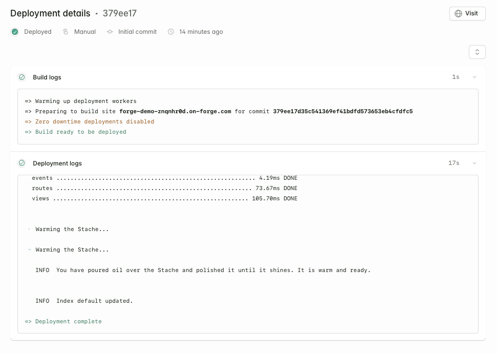 Deployment logs