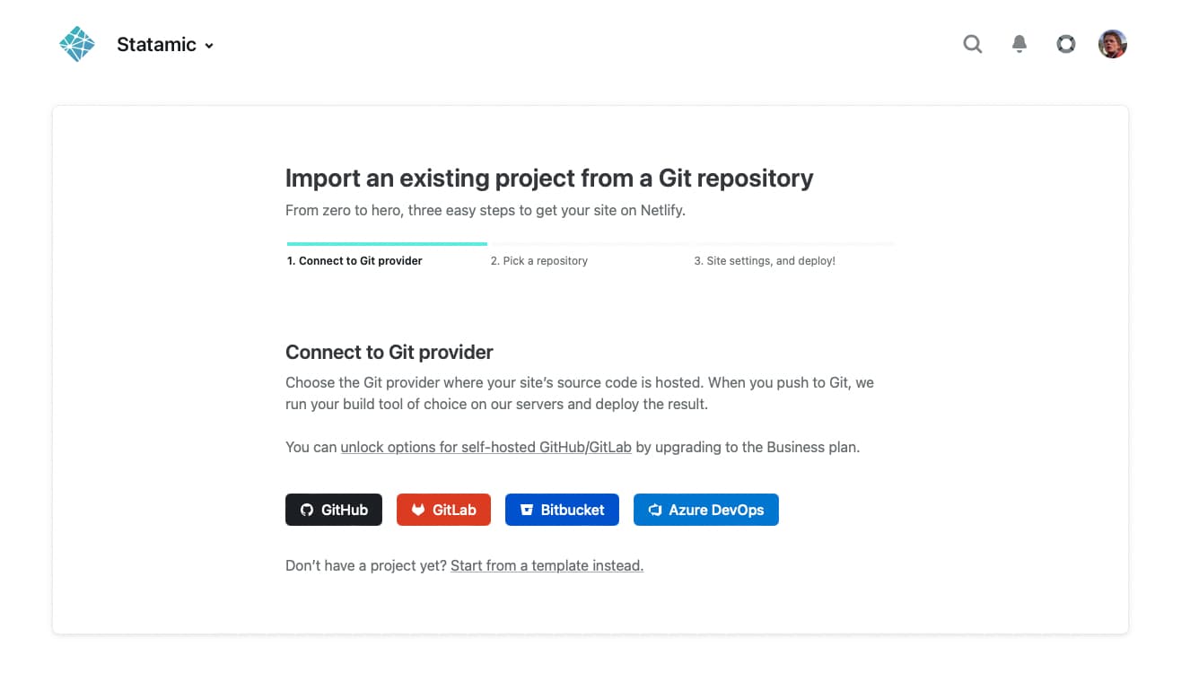 Choose a Git provider for your project