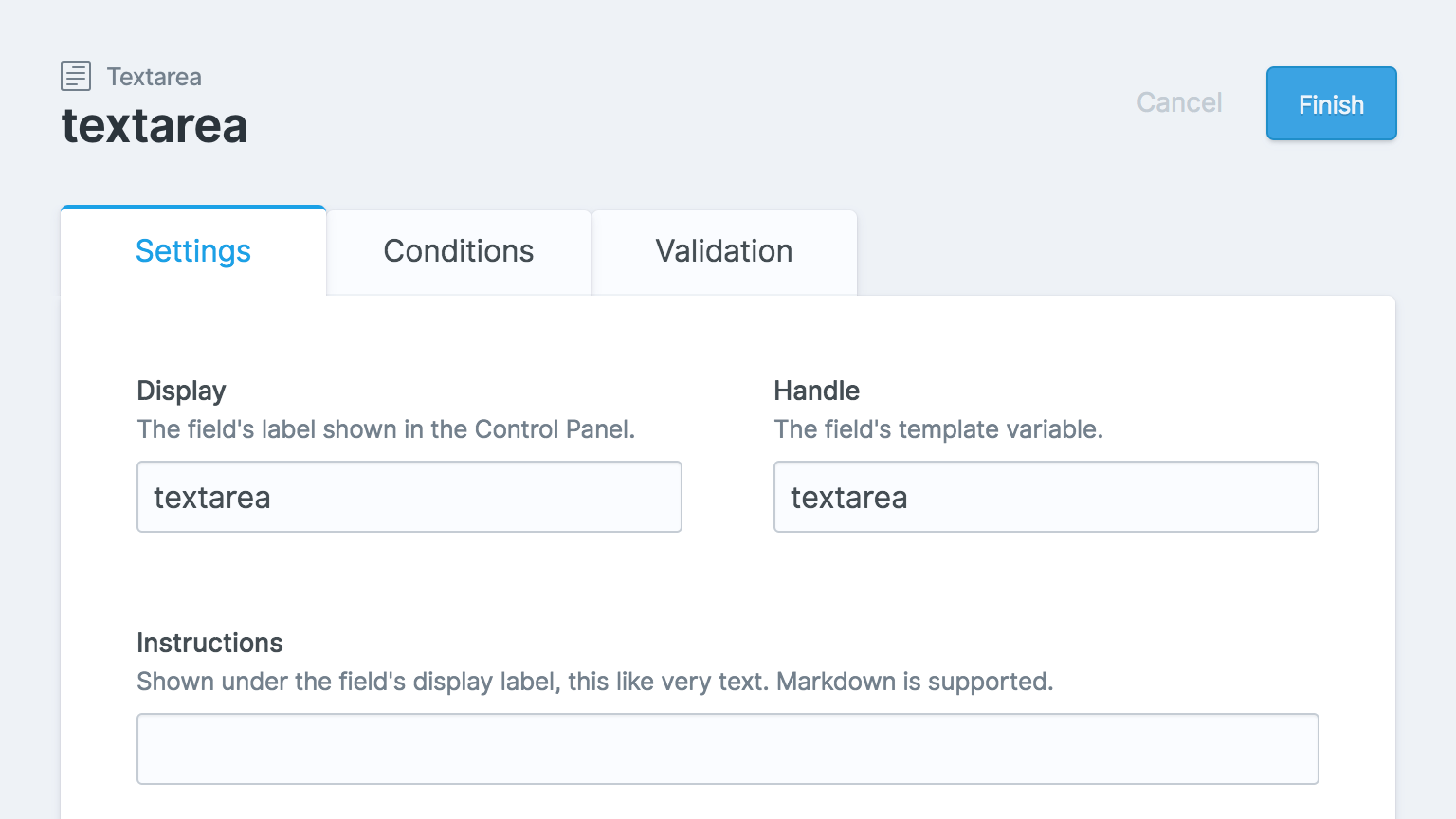 Textarea field settings