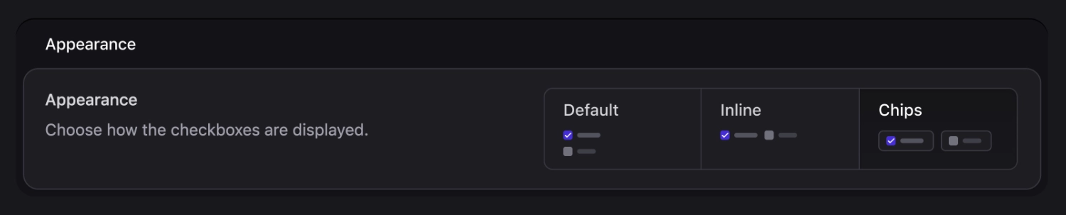 Chips configuration for checkbox fieldtype