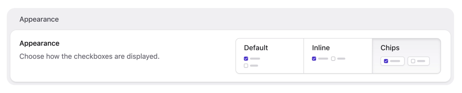 Chips configuration for checkbox fieldtype