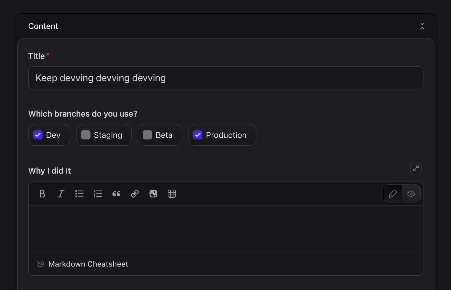 Chips on a publish form for checkbox fieldtype
