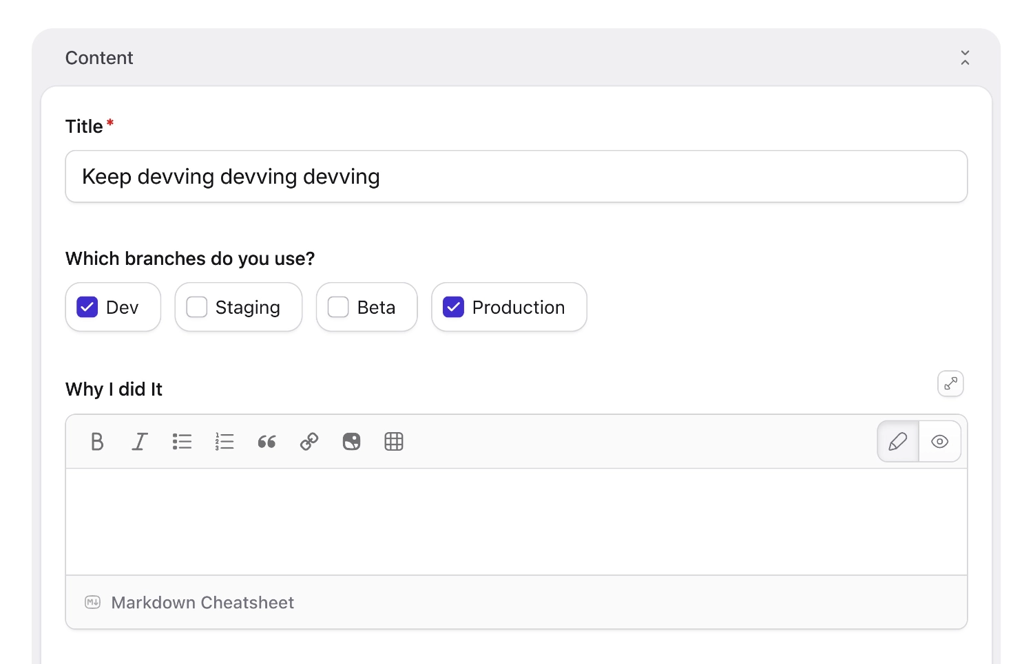 Chips on a publish form for checkbox fieldtype