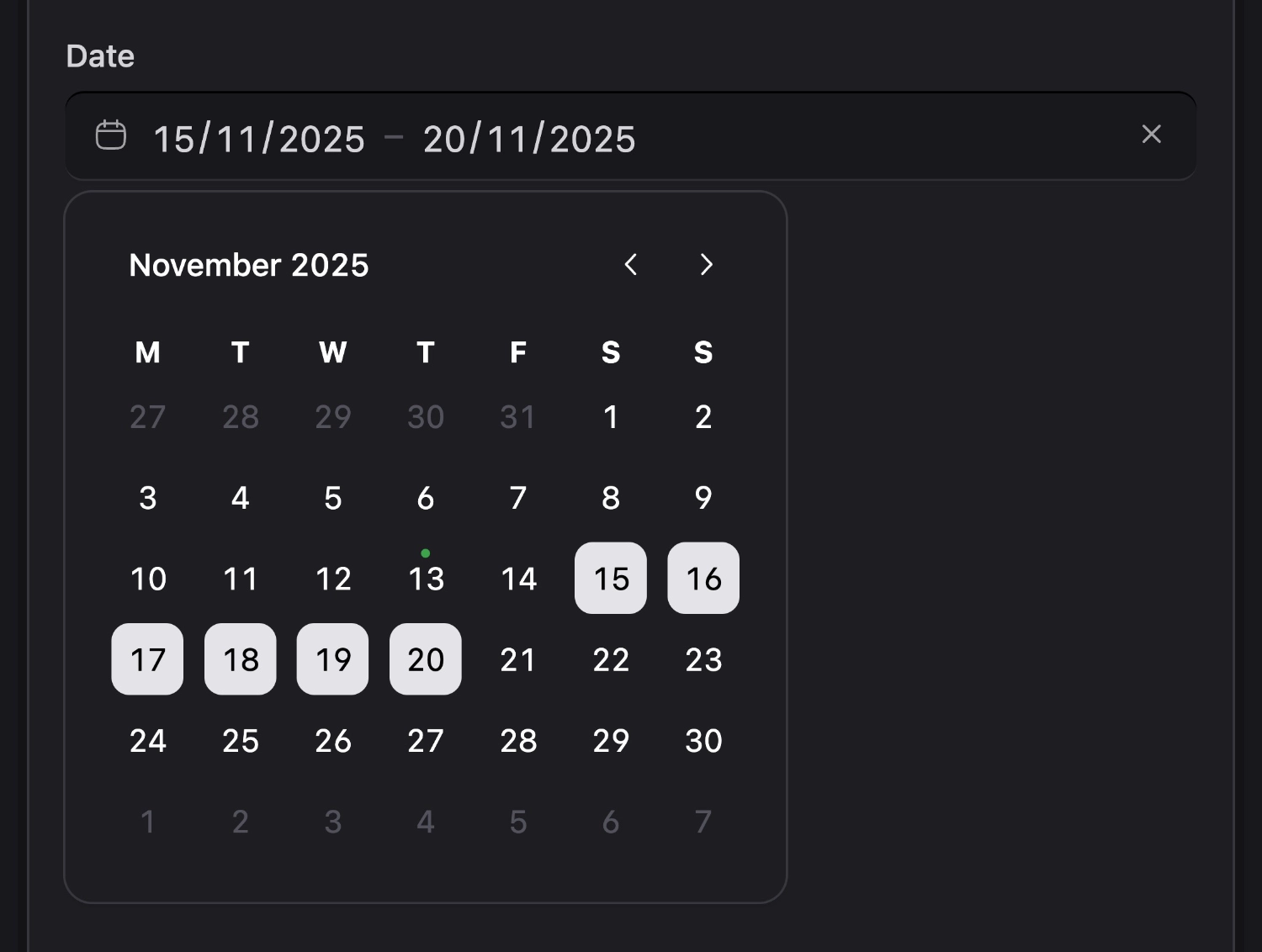 Date fieldtype in range mode