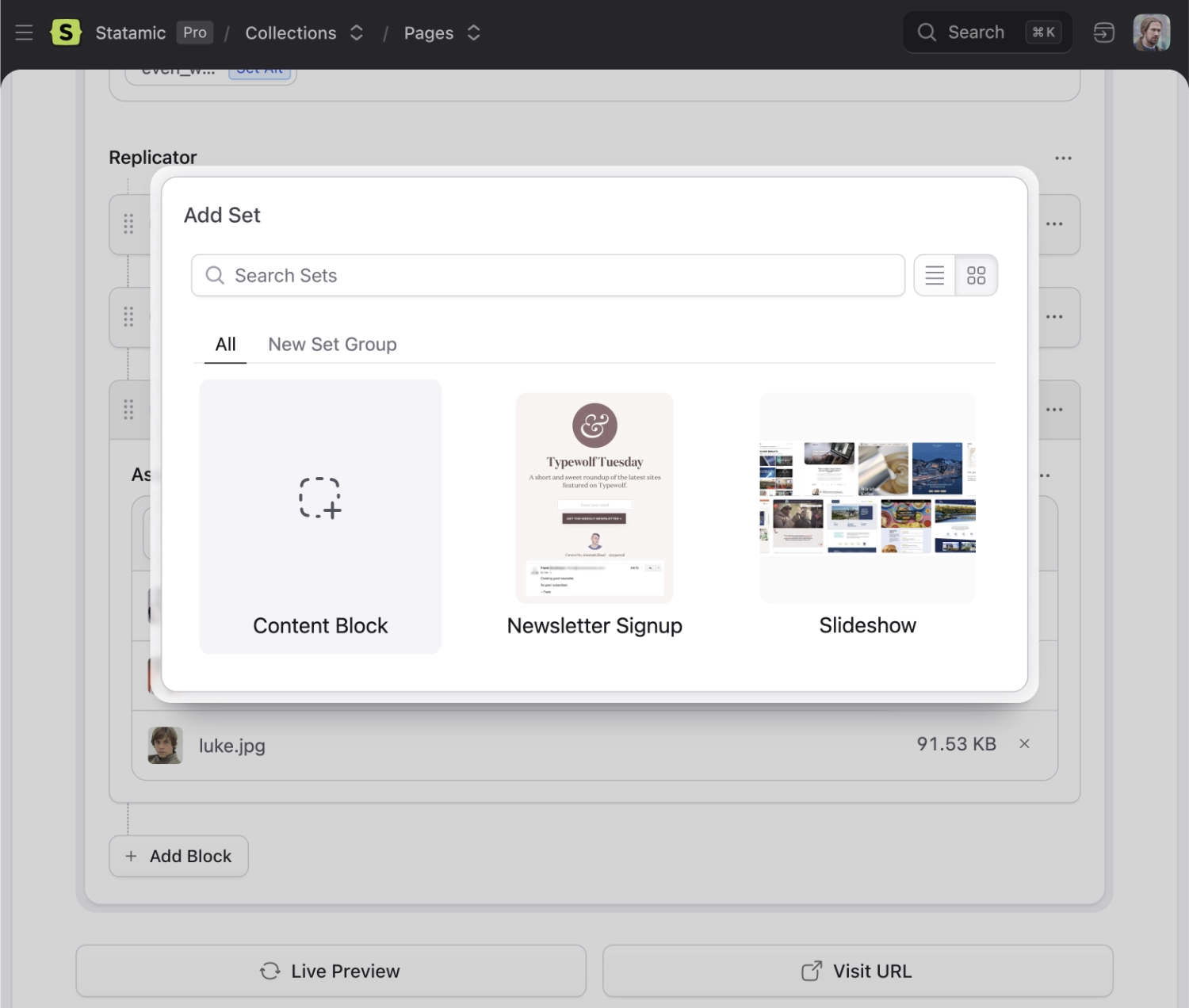 Replicator Set Previews in the CP