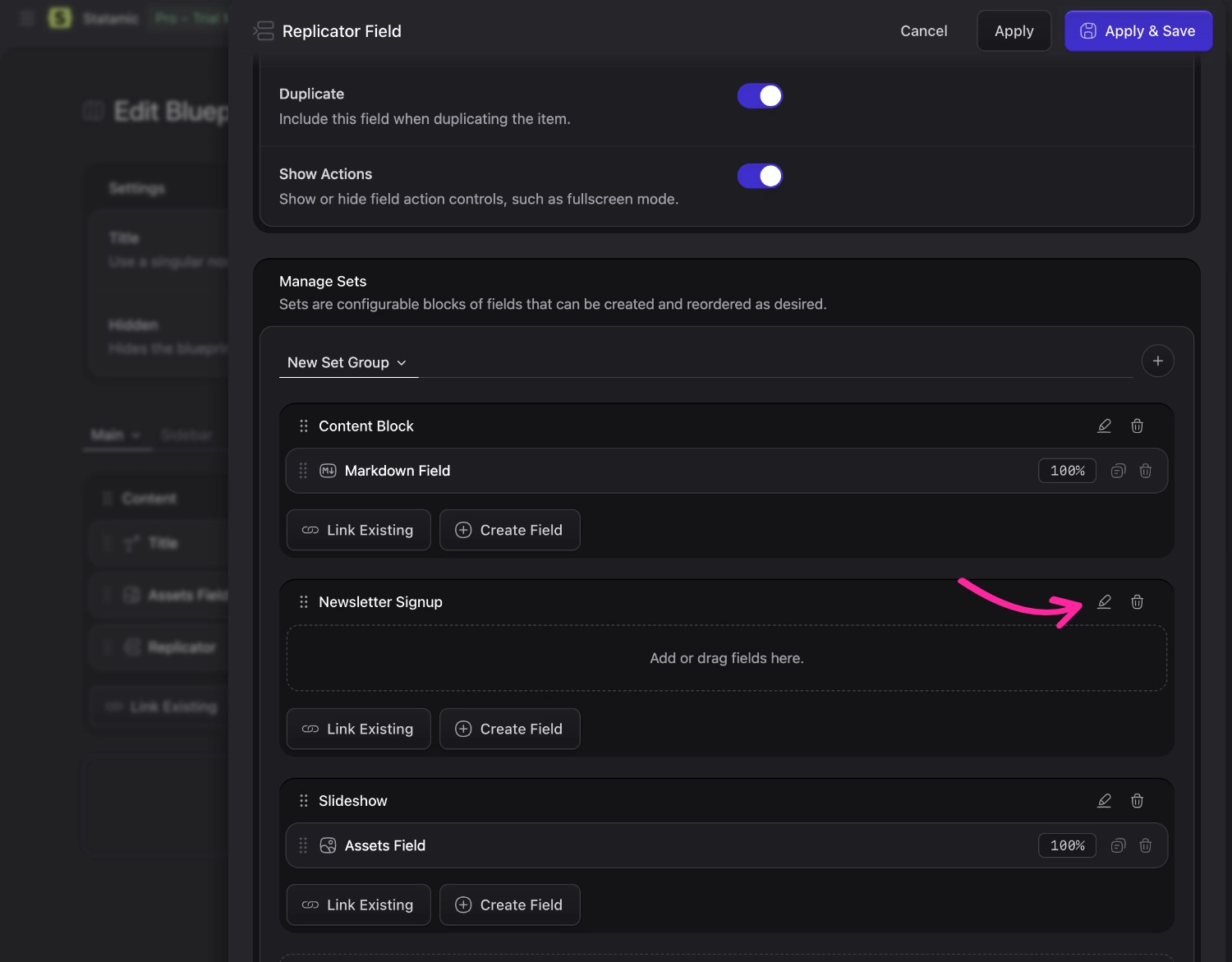 Replicator Set Edit Preview