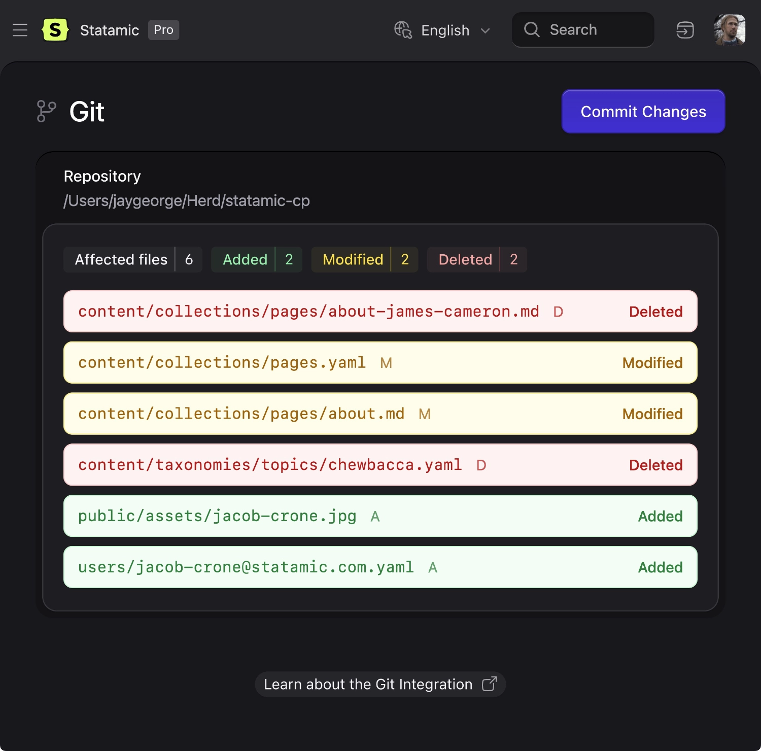 Git utility allowing user to manually trigger commits from control panel