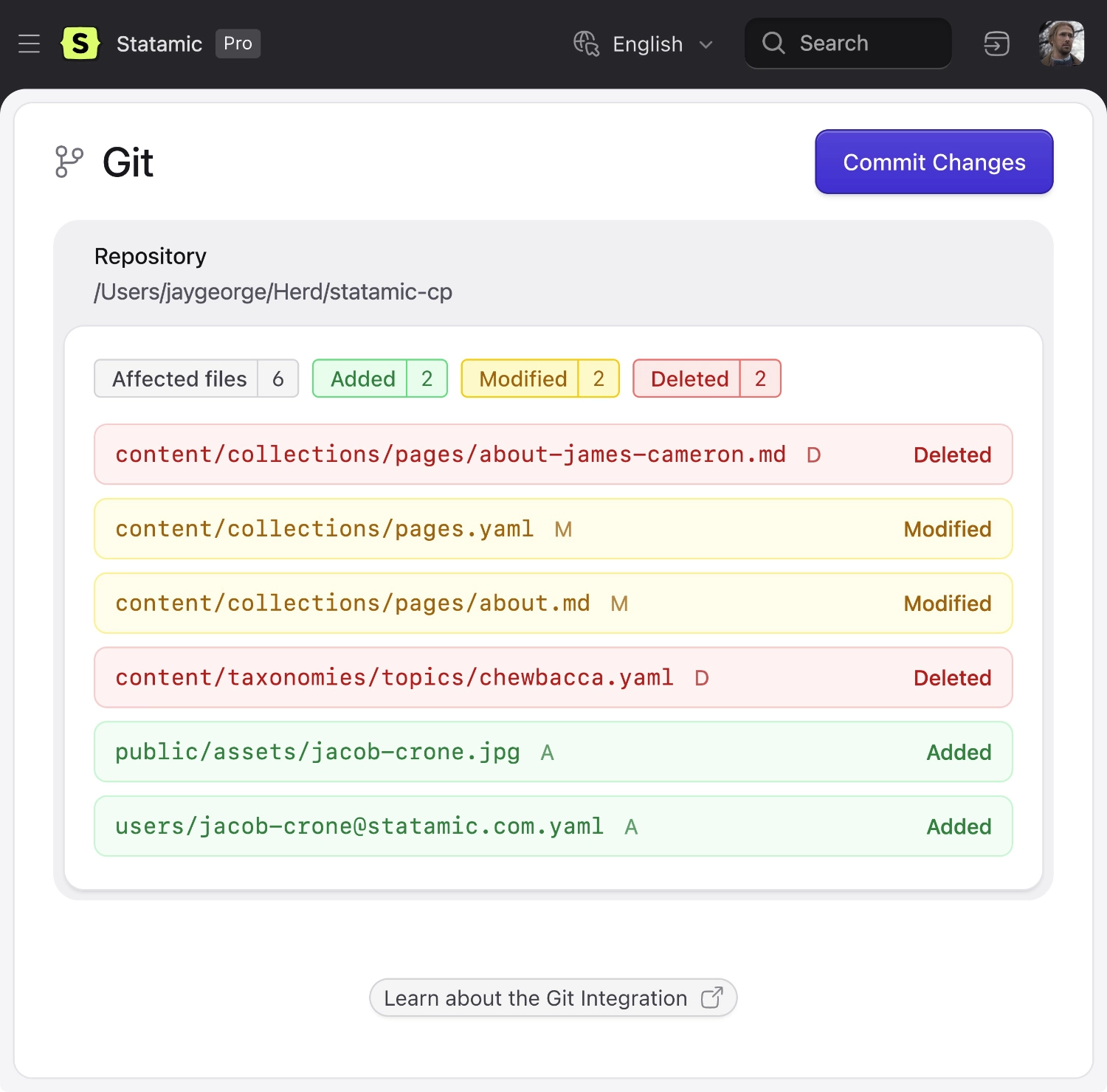Git utility allowing user to manually trigger commits from control panel