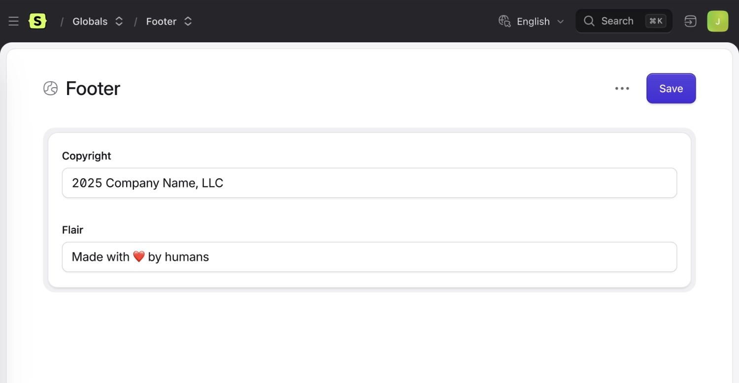 Statamic Global Set Example