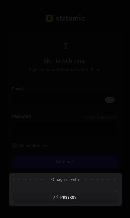 Passkey button on sign in page
