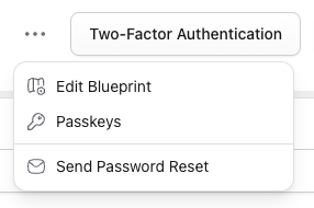Actions dropdown on the user profile page