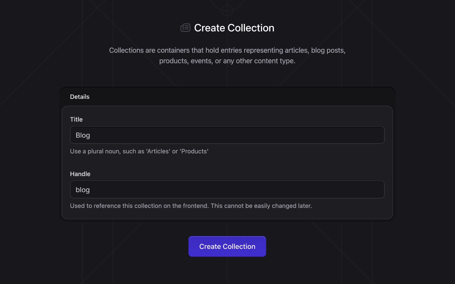 Creating a blog collection