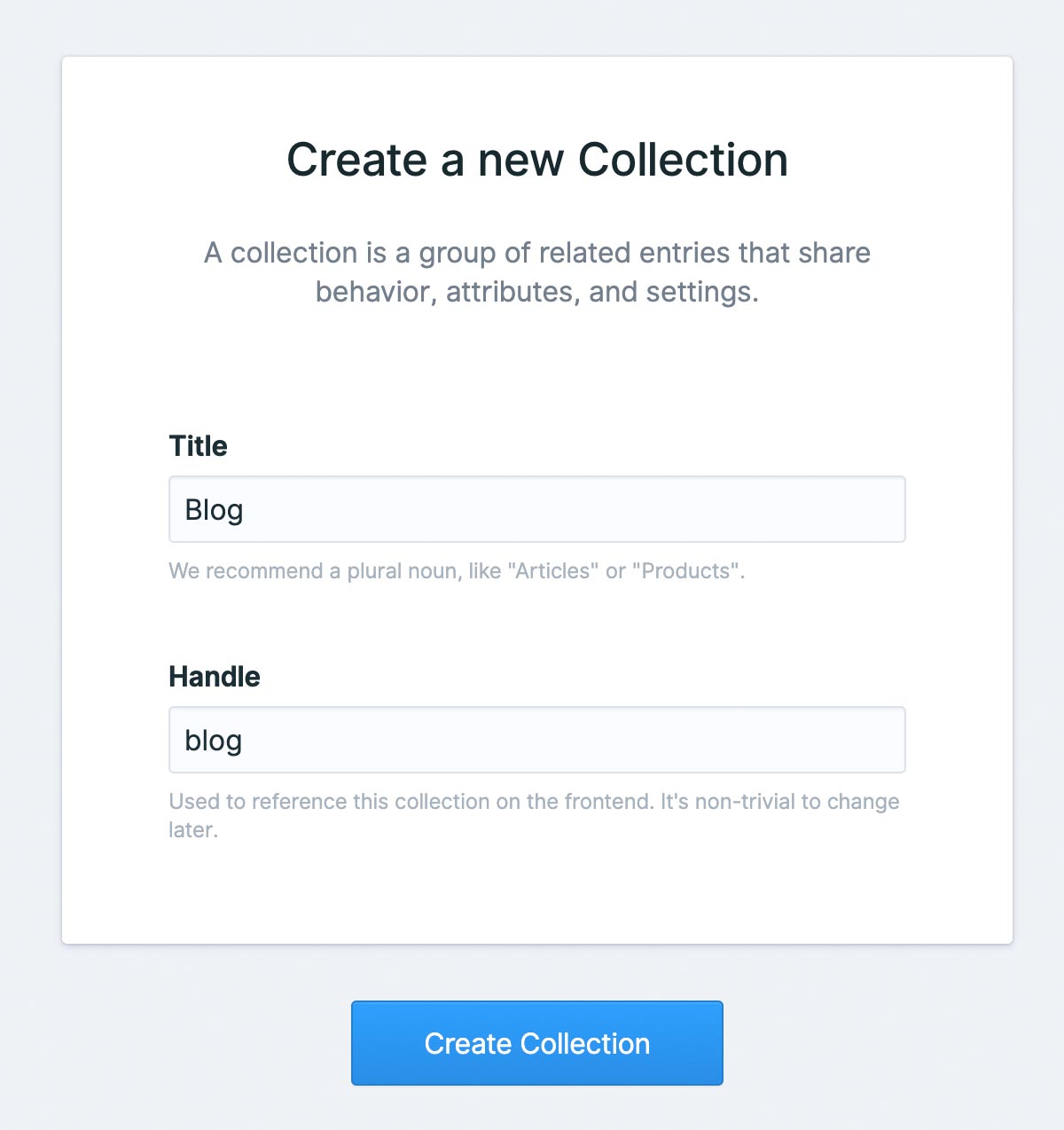 Creating a blog collection