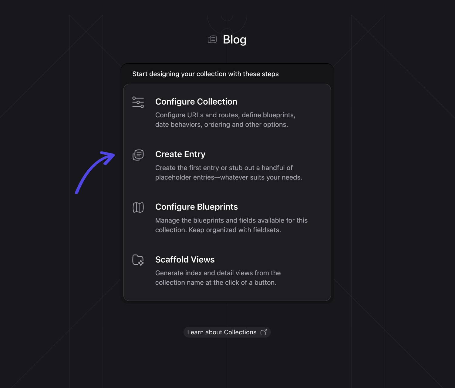 Link to create your first blog entry