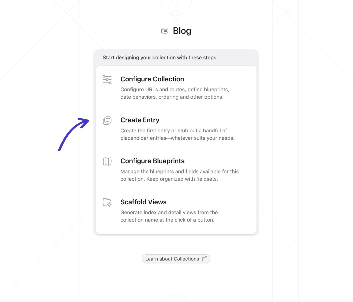 Link to create your first blog entry