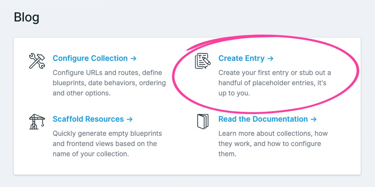 Link to create your first blog entry