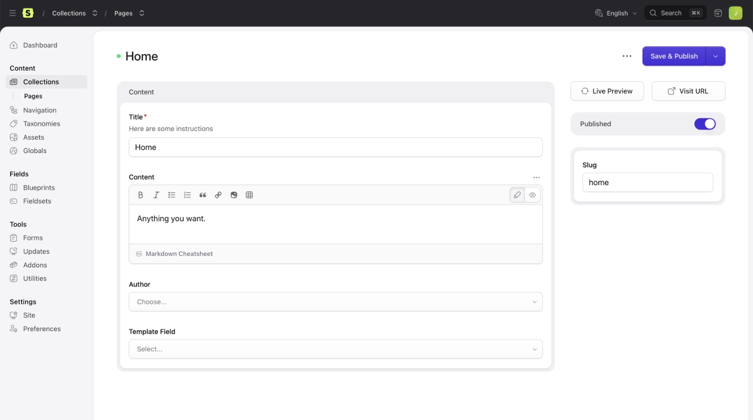 Editing the home page