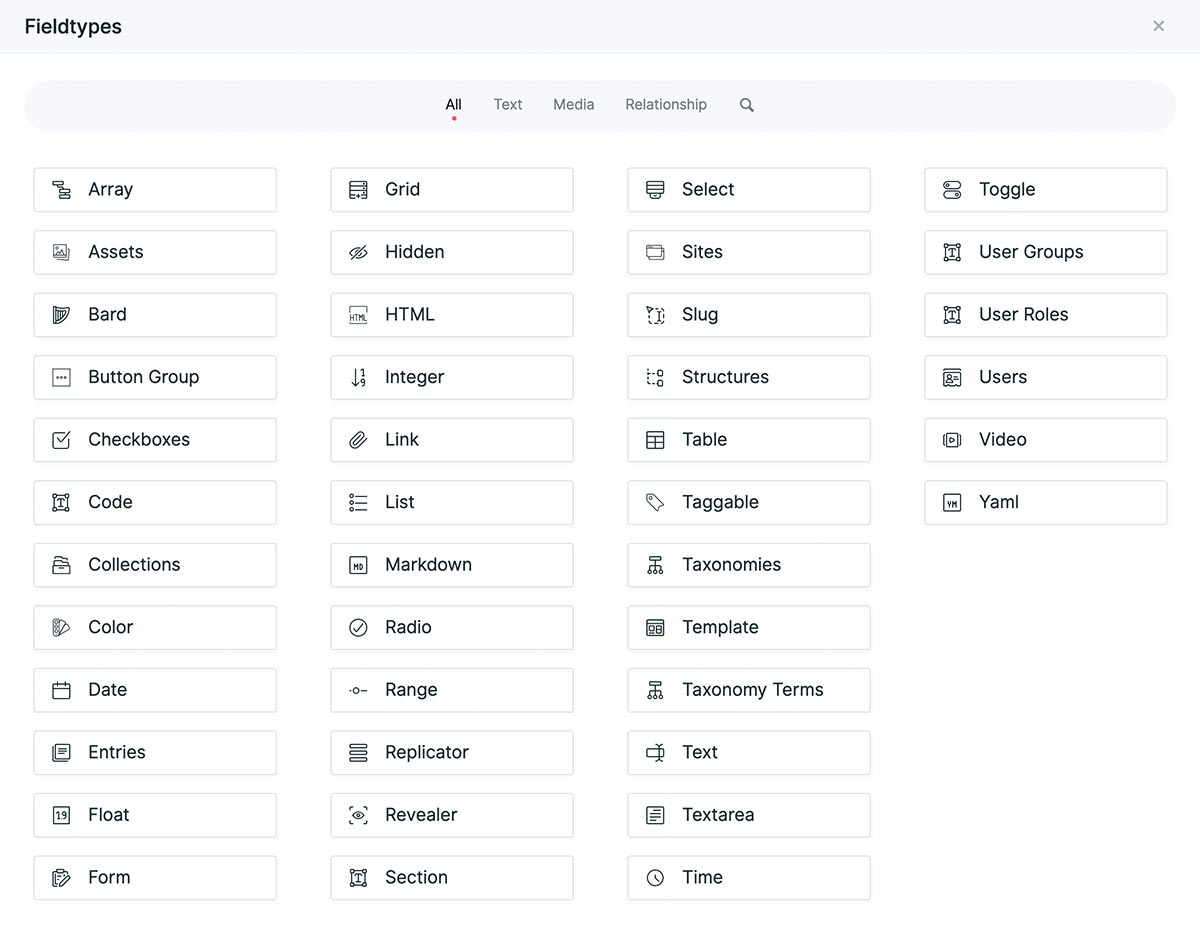 A list of Statamic's fieldtypes