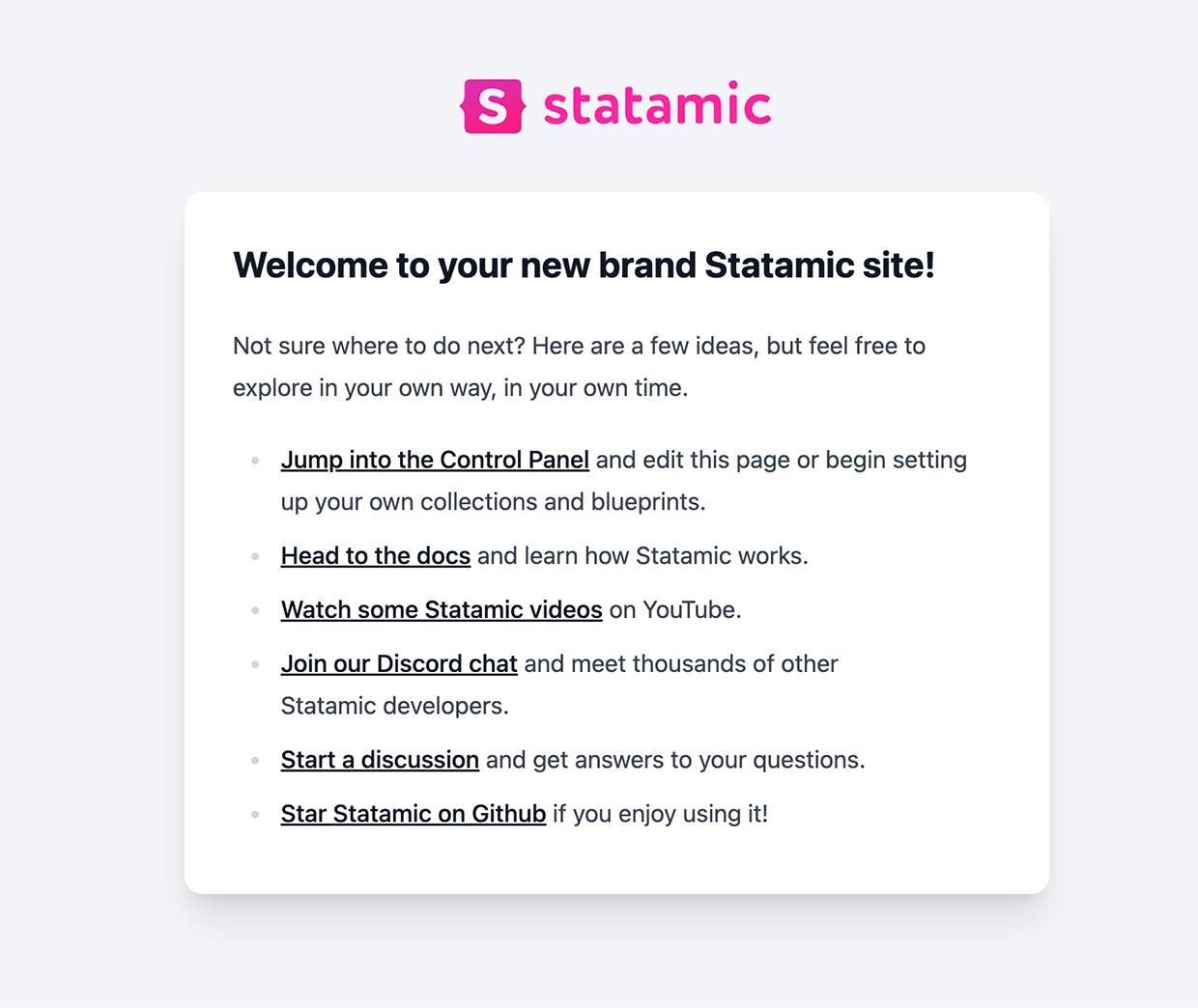 Statamic 3 Welcome Screen