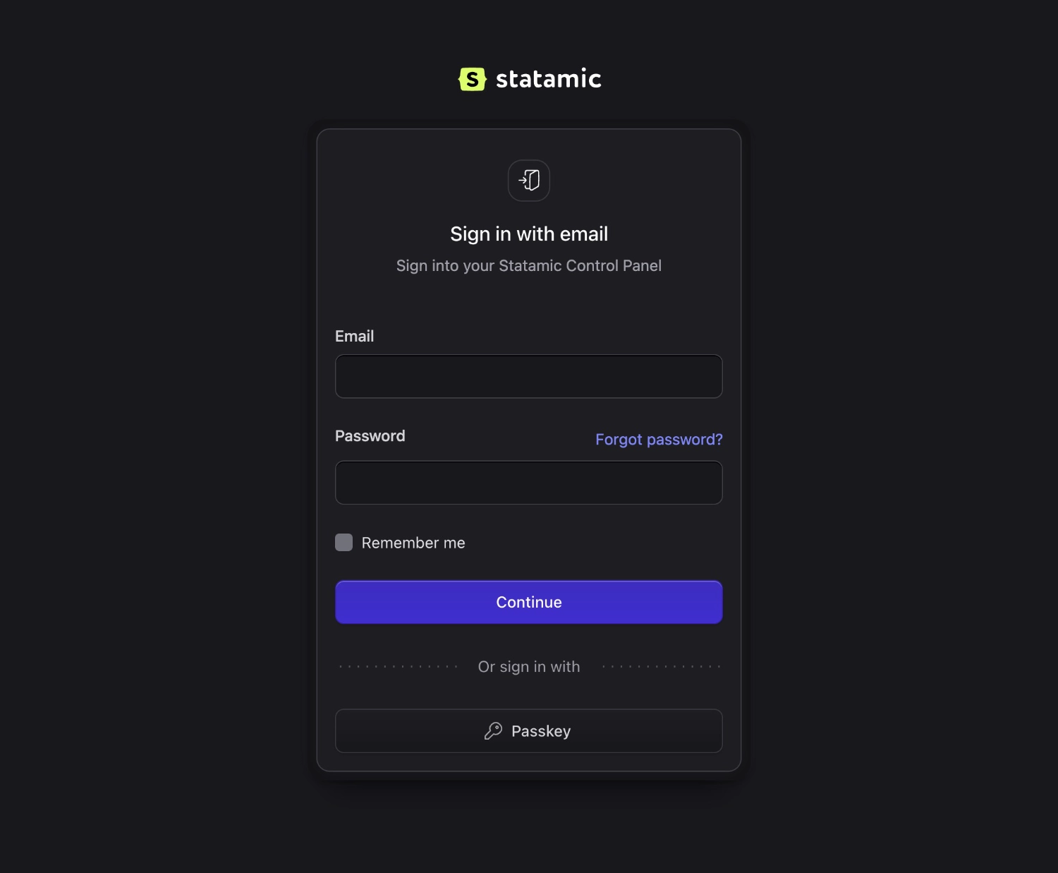 Statamic Login Screen
