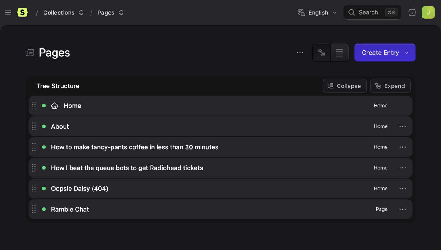 An orderable collection with max depth of 1