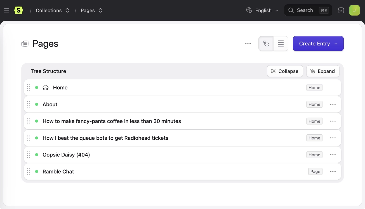 An orderable collection with max depth of 1