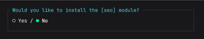 The user can confirm whether or not to install the `seo` module