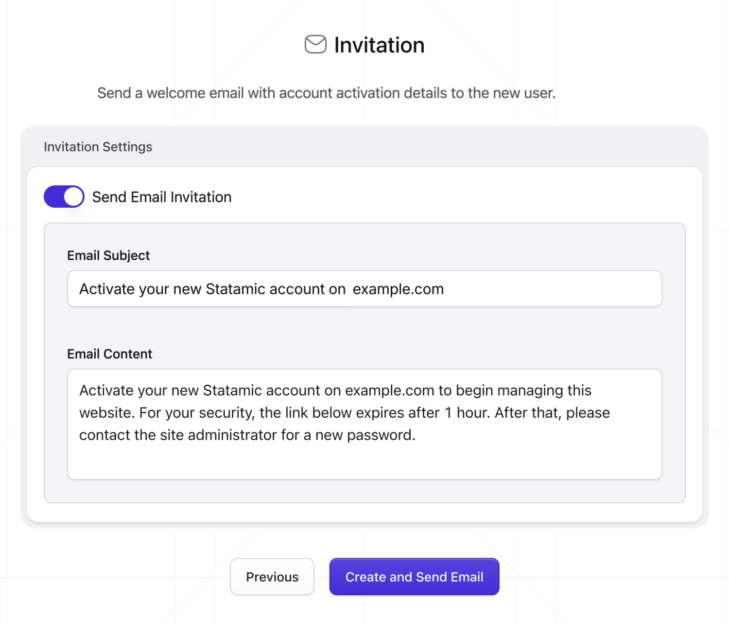 A user invitation screen